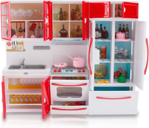 Liberty Imports Gourmet Red Doll Modern Kitchen Mini Toy Playset with Lights and