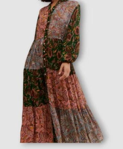 $575 Carolina K Women's Red Josefine Long-Sleeve Button-Up Maxi Dress Size M - Picture 1 of 5