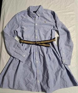 Ralph Lauren Girl’s Long Sleeve Denim Button Down Belted Dress Size 14 - Picture 1 of 10