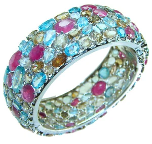 Ruby Bangle Bracelet 925 Sterling Silver Handmade Purple Oval Gemstone - Picture 1 of 4