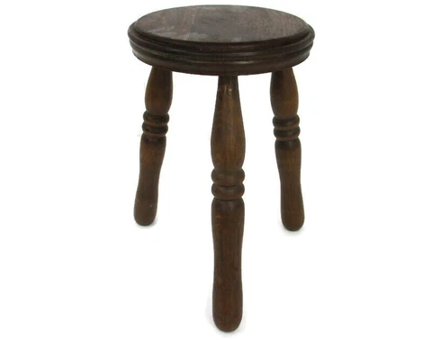 Vintage French Oak  Hand Carved wood Tripod Milking Stool Pedestal Plant Bonsai Cover