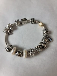 Pandora Sterling & 14k Charm Bracelet W/ 15 Charms - Picture 1 of 12