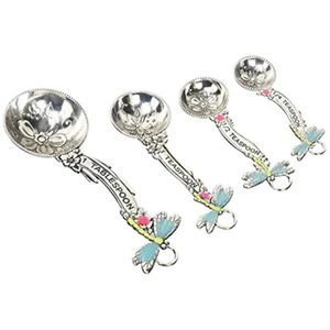 Ganz 4 Piece Measuring Spoons Silver Set Colored Dragonflies Various Sizes - Picture 1 of 1