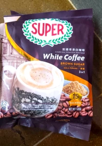 2 PACK SUPER 3-IN-1 COFFEE CHARCOAL ROASTED WHITE COFFEE BROWN SUGAR 15 SACHETS - Picture 1 of 3