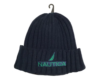 Nautica Men Beanie Hat One Size Navy w/ Logo Fleece Lining NEW - Image 1 of 4