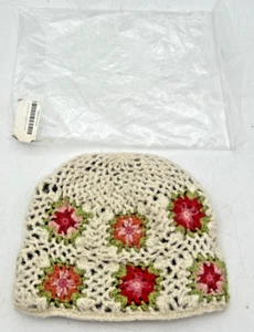 FRENCH KNOT STITCHED GARDEN HAT MOHAIR/ WOOL/ NYLON FLOWERS HANDMADE IN NEPAL - Picture 1 of 13