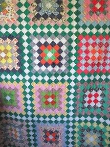 Vtg Quilt Handstitched Machine Stitched Green Blocks Farmhouse Cottagecore 75x96 - Picture 1 of 14