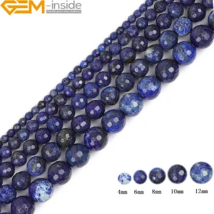 Faceted Gemstone Blue Lapiz Lazuli Round Spacer Beads Jewelry Making 15" Dyed - Picture 1 of 41