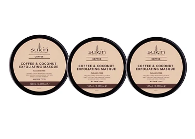 3 x Sukin Coffee Coconut Dead Skin Facial Mask Exfoliating Remover 100ml - Image 1 of 4