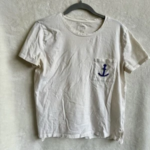 Old Navy Cream Boyfriend Tee T-Shirt w/ Anchor Embroidery on Pocket Size Small - Picture 1 of 5