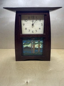 Arts & Crafts SCHLABAUGH & SONS OAK MANTLE CLOCK w/ MOTAWI TILE ART - Picture 1 of 12