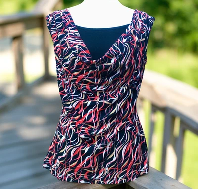 j.t.b. Blusa feminina sem mangas gola capuz linhas e redemoinhos com subjacência (tamanho M) - Imagem 1 de 4