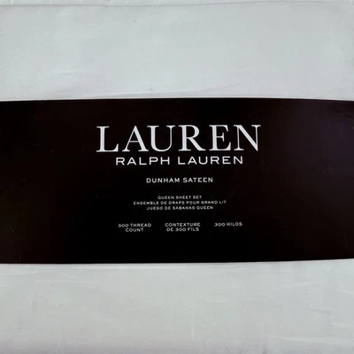 Juego de sábanas Ralph Lauren Queen Dunham Sateen 300TC algodón blanco casa de campo Foto 1 de 4
