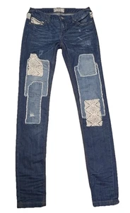 Free People Lace Patchwork Skinny Jeans Women’s 24x32 Distressed Boho Denim - Picture 1 of 9