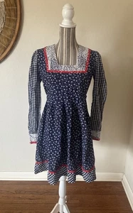 Vintage 70er Jody T California Hippie Prairie Langarm Kleid Damen S - Bild 1 von 10