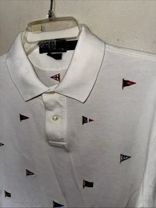Vtg Polo Ralph Lauren Embroidered Sailing Flags Polo White Shirt Lg Custom Fit - Bild 1 von 6