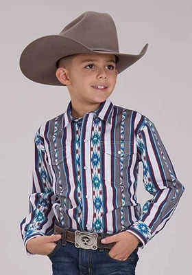 Camisa Roper Niños Niños Vertical Retro Rayas Gris 100% Algodón L/S Foto 1 de 3