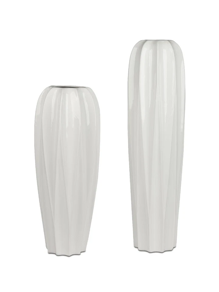 2er Set Bodenvasen BASIC rund mit Relief weiß H. 46 + 58cm Keramik Formano - Bild 1 von 1