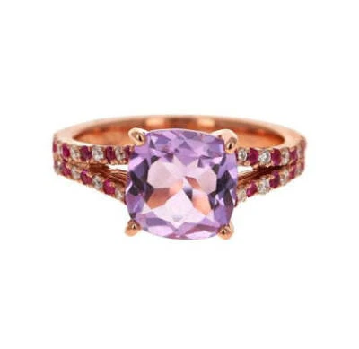 Roshe Jewels 3.47 Ct Amethyst, Pink Sapphire, Diamond 14k Rose Gold Ring - Image 1 of 4