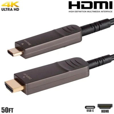 50FT USB-C 3.1 Type C to AOC HDMI Active Fiber Optic Video Cable 4K 60Hz Gold - Image 1 of 4