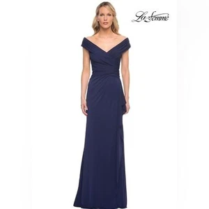 La Femme Ruched Jersey Column Gown Navy Size 10 - Picture 1 of 10
