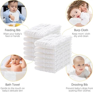 12 Pack Muslin Burp Cloths 100% Cotton Large 20x10 Baby Burping Cloths White - Picture 1 of 8