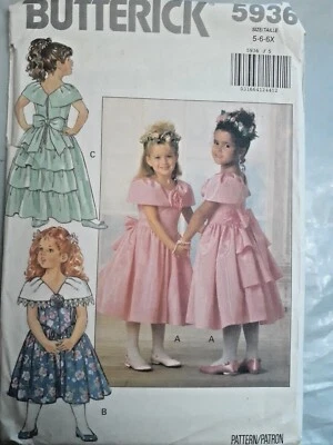 Party Event Dress Flower Girl 5 6 6X Butterick Sewing Pattern 5936 UC FF Fancy  - Image 1 of 4