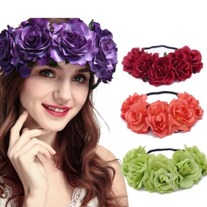 Women Girl Rose Flower Wedding Beach Tiara Crown hair headband Garland Party - Picture 1 of 17