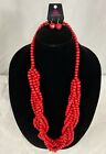 Tahiti Tropic Red Wooden Necklace & Earring Set Paparazzi