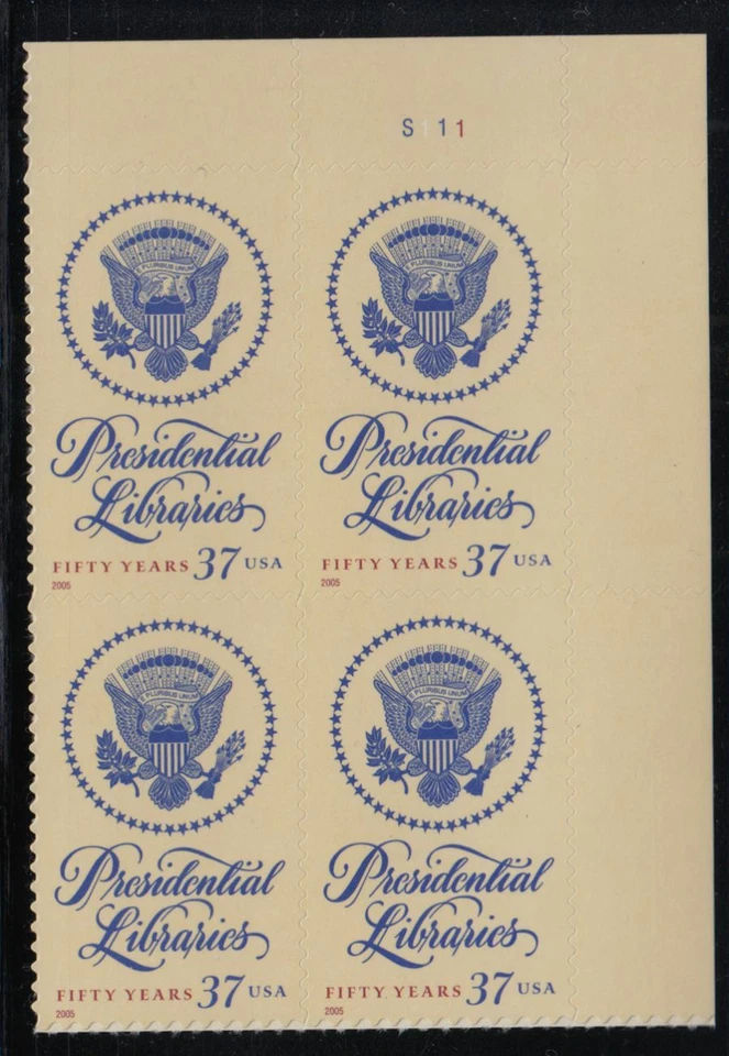 2005 Presidential Libraries 50 years Sc 3930 MNH 37c mint plate block of 4 UR - Image 1 of 1