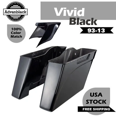 Cubiertas laterales de alforja estiradas negras vívidas/brillantes para Harley Touring 93-13 Foto 1 de 4