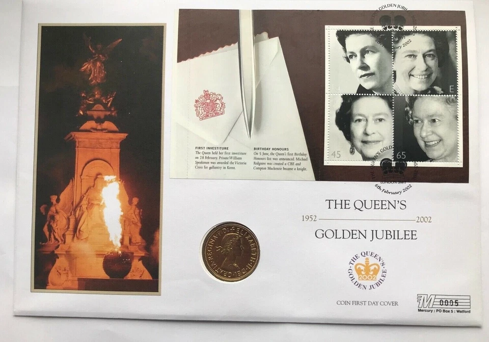 2002 THE QUEENS GOLDEN JUBILEE FIRST DAY COVER WITH GOLD PLATED 1964 PENNY - Image 1 of 4
