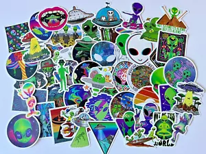 Psychedelic Alien Sticker Pack Alien Spaceship Laptop Luggage Lunchbox Stickers - Picture 1 of 6