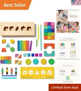 The Block Set | Solid Wood Building Blocks and Shapes + Wooden Storage Box, 7... - Picture 1 of 18