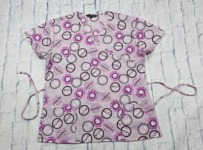 Cassandra O WOMENS SIZE L Scrub Top Pink Love Faith Breast Cancer Awareness - Image 1 of 4