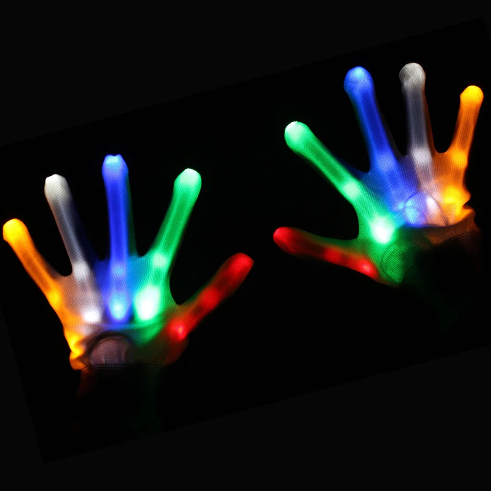 Guantes LED Intermitentes Dedos Brillantes Halloween Navidad Fiesta Luz Accesorios Baile Foto 1 de 4