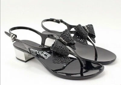 Salvatore Ferragamo Women’s Black Jelly Perala Lace Bow Sandals Thongs Size 8 - Image 1 of 4