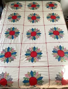 Trapunta patchwork_disegno girasole_fatto a mano_84x84_vintage_100% cotone_magistrale - Foto 1 di 12