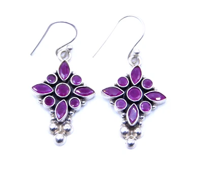 6.80 Gm Lab-Created Ruby Cut Stone 925 Sterling Silver Fine Earring Size 1.65' - Image 1 of 4