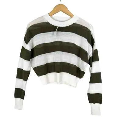 Suéter Suéter Madewell Para Mujer Marfil Oliva Rayas S Recortado Manga Larga Nuevo Sin Etiquetas Foto 1 de 4