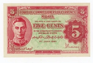 Malaya .. P-7b ... 5 Cents ... 1941 ... *AU* - Picture 1 of 2