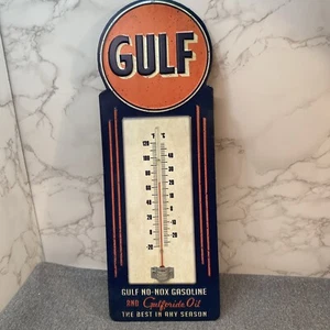 GULF No-Nox Gasoline Gulfpride Öl Werbung geprägtes Schild Thermometer Vintage Sty - Bild 1 von 14