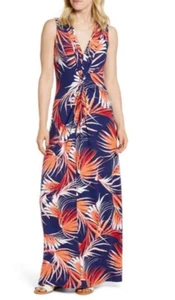 Tommy Bahama Maxi Dress Size XXS V-Neck Sleeveless Jersey Stretch Blue Orange - Picture 1 of 16