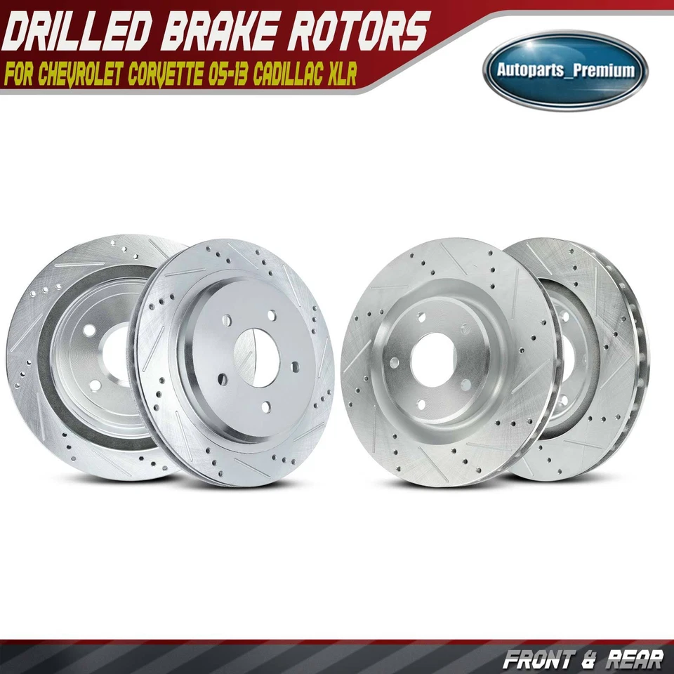 4 rotores de freno perforados delanteros y traseros para Chevrolet Corvette 05-13 Cadillac XLR Foto 1 de 4