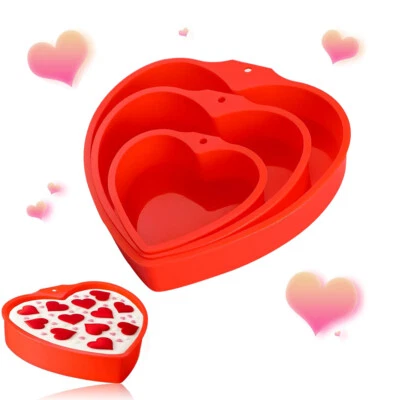 3pcs Herz geformt Kuchen Pfannen wiederverwendbar Antihaft-Silikon-Formen, Rot - Bild 1 von 4