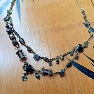 Pilgrim Danish Design Chain Necklace Double Row Black Stones Costume Jewellery