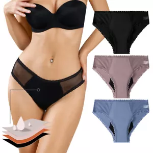1/2/3 Pack Women Menstrual Period Panties Ladies Leak Proof Briefs Underwear - Picture 1 of 15