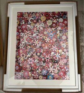 Takashi Murakami Skulls & Flowers Red Signed print kaikai kiki 2016 Framed - Picture 1 of 6