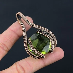 Faceted Peridot Gemstone Handmade Copper Wire Wrapped Pendant Jewelry CCP-087 - Picture 1 of 5