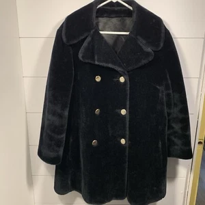 VTG Aristocrat Black Faux Fur Lined Coat Women Sz M Goth Dark Academia Mob Wife - Picture 1 of 7
